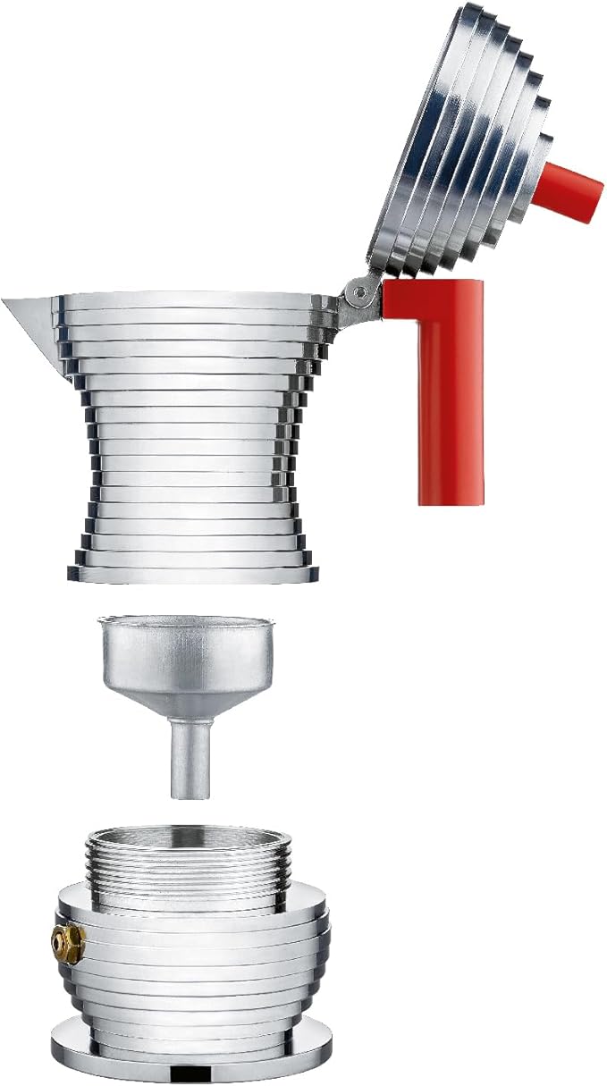 Alessi MDL02/1 R "Pulcina" Stove Top Espresso 1 Cup Coffee Maker in Aluminum Casting Handle And Knob in Pa, Red