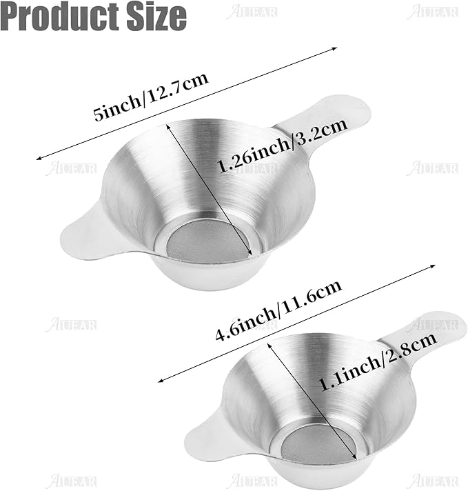 AUEAR, 4 Pack Stainless Steel Tea Strainer Fine Mesh Infuser Funnel Different Size Leaf Filter with Double Handles for Coffee Flour Sugar