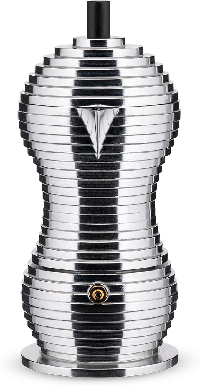 Alessi MDL02/6 B "Pulcina" Stove Top Espresso 6 Cup Coffee Maker in Aluminum Casting Handle And Knob in Pa, Black