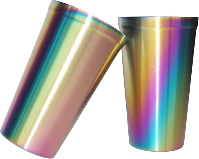 Youda Stainless Steel Double Walled Insulated Cups(Set of 2) Stackable, Coffee Cup/Tea Cup/Chilling Beer Glasses, Great for Kids, for Travel, Outdoor,Camping&Everyday, 16oz(Rainbow)