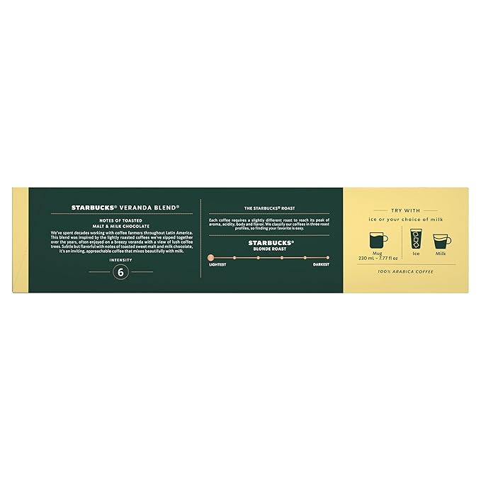 Starbucks by Nespresso Vertuo, Veranda Blend, Blonde Roast Coffee, 30-count Coffee Pods, Brews 7.8 oz.