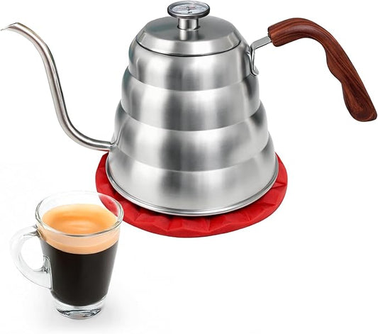 Silver Japanese Gooseneck Kettle Stovetop with Thermometer and Insulated Handle (4-piece, 40.6 oz /1200ml), Stainless Steel Pour Over Tea Stovetop Kettle, Precision Pour Kettles Pot