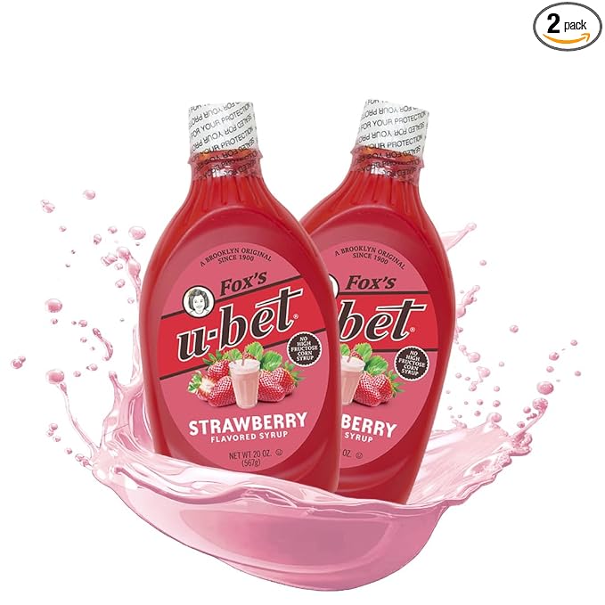 FOX’S U-BET Syrup Bottle – Brooklyn Original Since 1900, Thick, No High Fructose Corn Syrup, Kosher Certified, Fat Free, For Egg Creams, Coffee, Milkshakes & Desserts, 20 oz (2-Pack, Strawberry) by Foxsu-bet