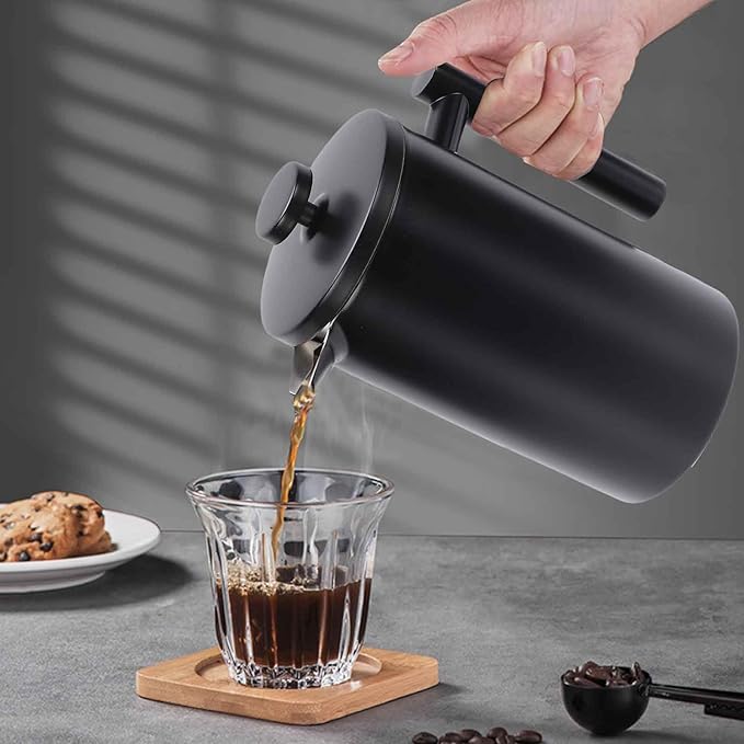 Enfmay 1000ml French Press Coffee Maker, 304 Stainless Steel Double Wall Insulated Coffee Maker Pot, Triple Filtration System for Optimal Brew, Coffee Tea Maker for Home, Office, Camping
