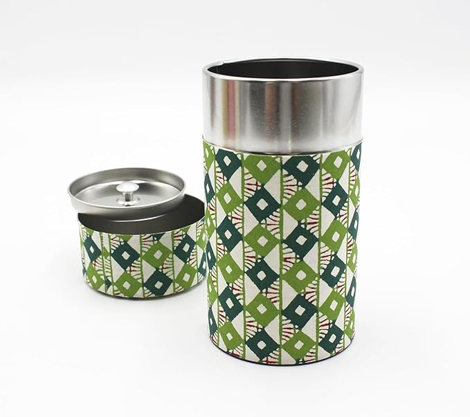 Japanese Pokkan Matcha Coffee Spice Tea Tin Canister Washi Paper Storage with Lid 7.05 oz Capacity (Daiya)