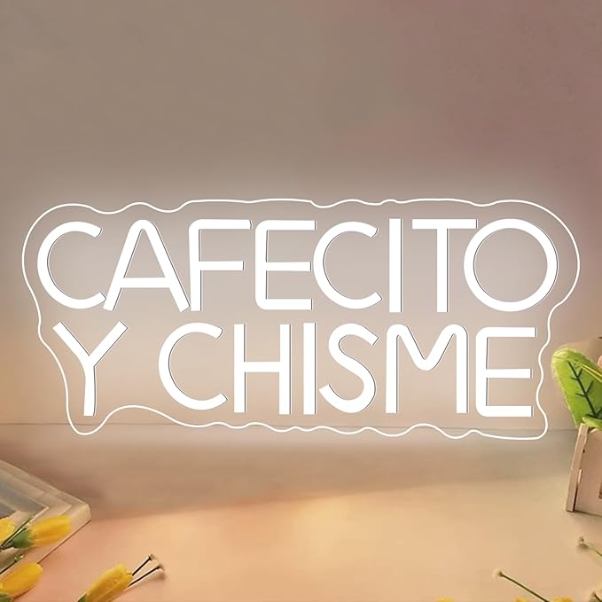 Cafecito Y Chisme Neon Sign Dimmable Cafecito Y Chisme Neon Light Gifts for Mexican Women Multipurpose LED Night Light for Coffee Lover Gifts Home Kitchen Decoration