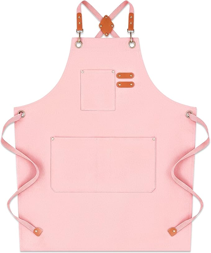 Chef Aprons for Men Women with Large Pockets, Cotton Canvas Water Repellent Kitchen Apron for Cooking by Cardkiss