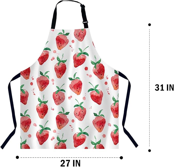 Watercolor Strawberry Kitchen Apron for Women Men, Adjustable Apron Chef Bakers Apron Cooking Apron Cooking Baking Gardening - Image 2