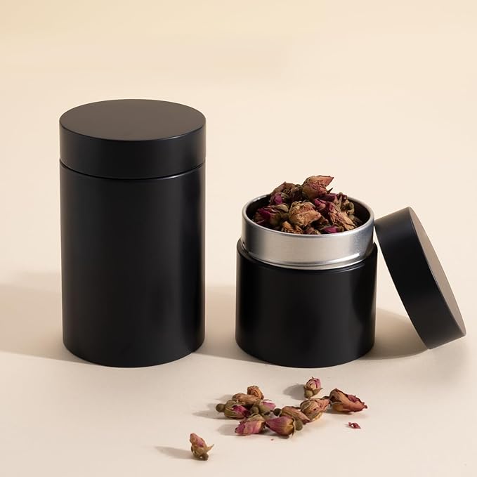 3 Packs Tea Tin Canister for Loose Tea Metal Tea Canister 9 oz 15 oz Round Tin Can for Coffee Beans Tea Container for Kitchen Storage Sugar Matcha Spice Powder (Black, S_2.95x2.95)