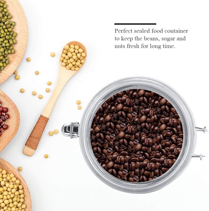 Joyzan Stainless Steel Coffee Canister, Airtight Ground Coffee Bean Storage Container Keep Fresh Organizer Jars Clear Clamp Lid Large Capacity for Kitchen Organization Pantry Tea Flour Sugar 1800ML