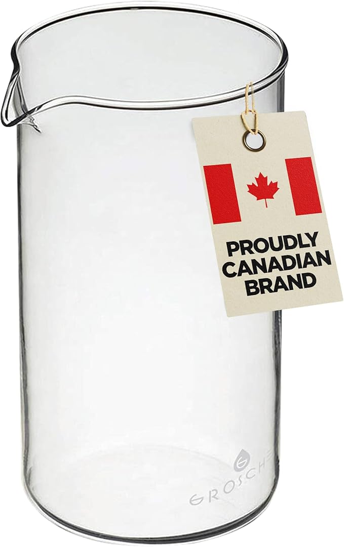 GROSCHE Universal French Press Replacement Glass Beaker, Borosilicate 3.3 Glass Carafe for Coffee & Tea, Heat-Resistant, Fits Most Coffee & Tea Press Makers, 34 fl. oz. (1000 mL)