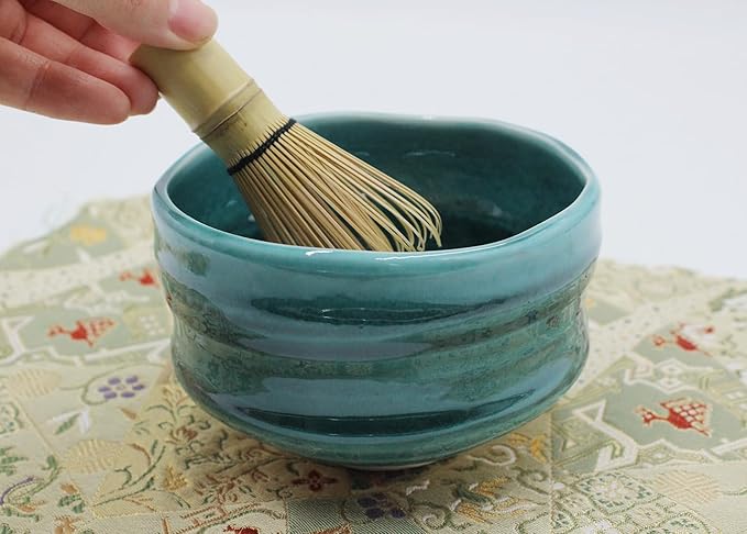 Japanese Traditional Handcrafted Matcha Chawan Tea Bowl Cup Ceremony Tableware Pottery (Shinryoku)