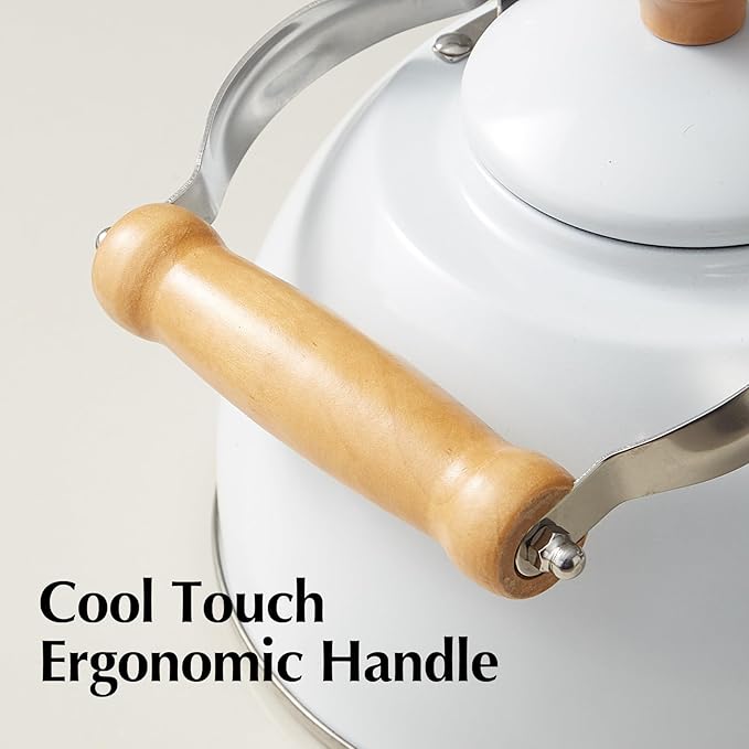 ROCKURWOK Tea Kettle, Tea Pot with Cool Touch Ergonomic Handle, Teapot Food Grade Stainless Steel, Tea Kettle Stovetop, Kettle Teapot, Whistling Tea Kettle, Tea Pot, 2.7 Quart (White)