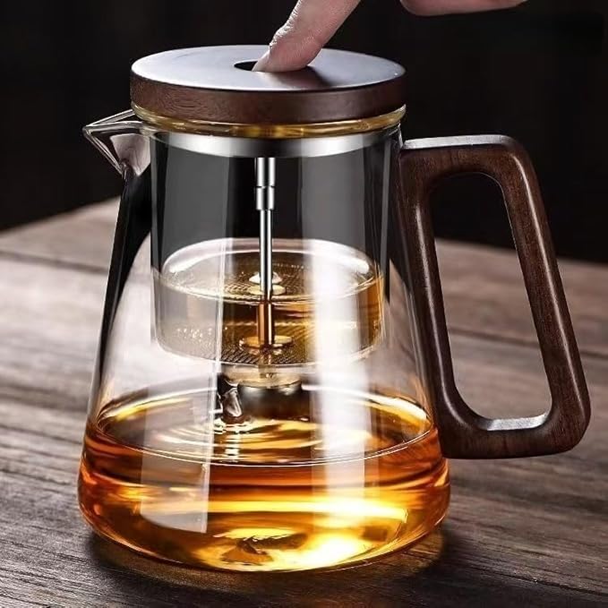 Heat - Resistant Glass Teapot Set with 6 Cups, Press - Type Removable Tea Infuser for Easy Brew & Separation, 800ML/27oz