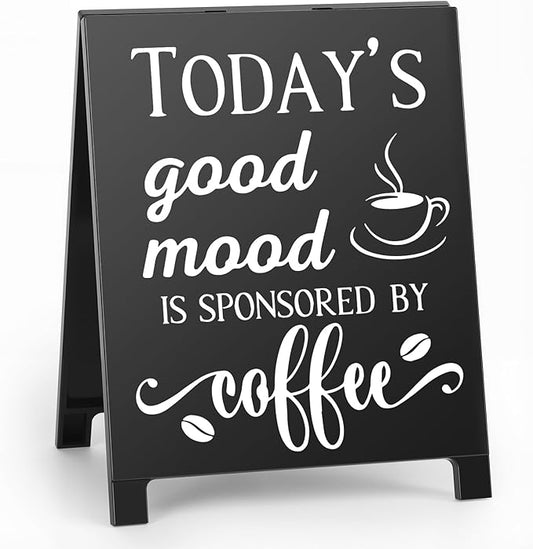 Today's Good Mood Is Sponsored By Coffee Desk Decor Sign Retro Coffees Shop Table Display for Home Office Kitchen Bar Cafe Counter Bookshelf Christmas Gift for Coffees Lovers Barista Friends