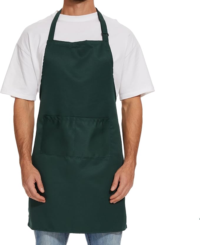 Will Well Kitchen 2 Pack Bib Apron For Men & Women with 2 Pockets - Green | Unisex 33'' x 27'' Oil & Water Resistant Soft Kitchen Chef Apron with Adjustable Neck Strap & 38'' Waist Ties for Snug Fit by WillWell