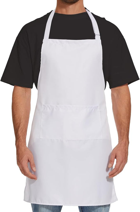 Will Well Kitchen 2 Pack Bib Apron For Men & Women with 2 Pockets - White | Unisex 33'' x 27'' Oil & Water Resistant Soft Kitchen Chef Apron with Adjustable Neck Strap & 38'' Waist Ties for Snug Fit by WillWell