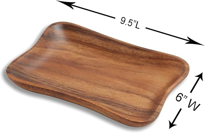 Woodard & Charles Acacia Wood Medium Pinched Serving Tray, for Charcutreie, Sushi, Dessert, Sandwiches and More, 9.5" x 6" x 0.75", 9.5" x 6"