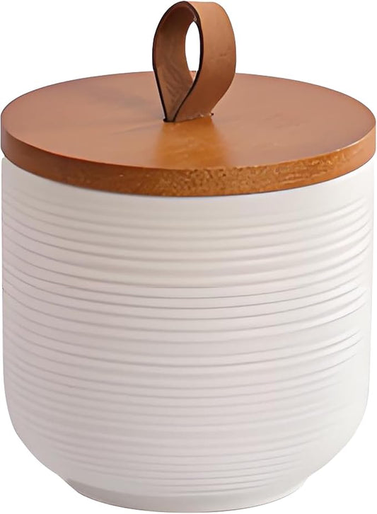 Ceramic Canister with Airtight Seal Lid, Kitchen Canisters for Countertop, White Food Storage Jar for Flour, Coffee Bean, Sugar, Tea, Spices and More, Home Decor (260ml/8.79oz)