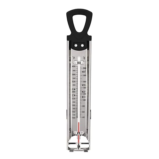 Stainless Steel Candy & Deep Fry Thermometer with Pot Clip & Handle - Analog Sugar Thermometer for Candy Making, Jam, Syrup, Oil, Chocolate, Brewing - Kitchen Cooking Food Thermometer