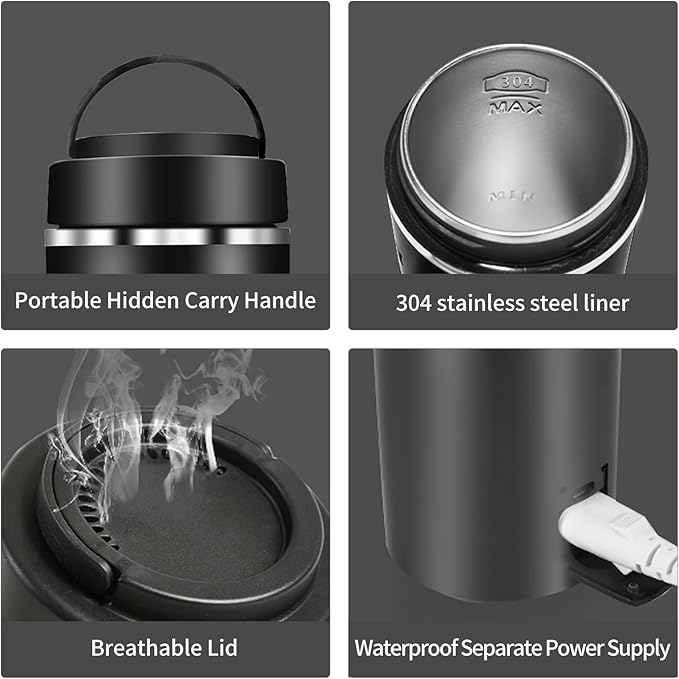 Travel Kettle, Portable Electric Kettle with 4 Temperature Controls, 304 Stainless Steel with Auto Shut-off, Black (120V)