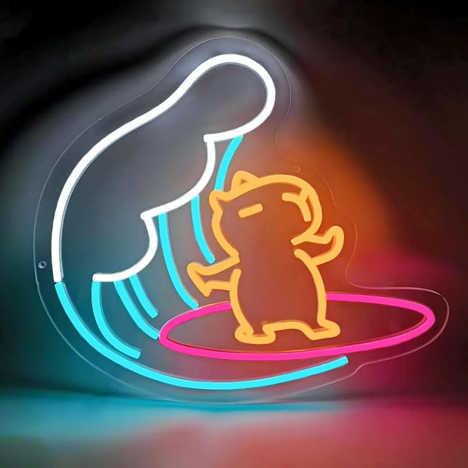 Capybara Surfing Neon Sign for wall decor Capybara Led Neon Sign Cute Animal with Surfing Neon Light for Children's Room Party Decor Birthday Gifts (14.2in*13.6in) by Unknown