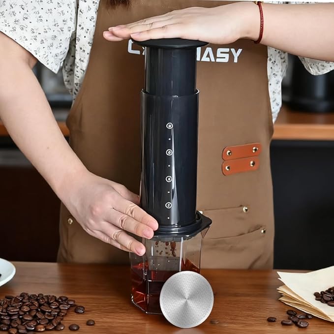 Metal Coffee Filter with Plunger Cover Lid Compatible with Aeropress XL Coffee Maker Reusable Accessories Parts Stainless Steel Filters and Silicone Travel Cap