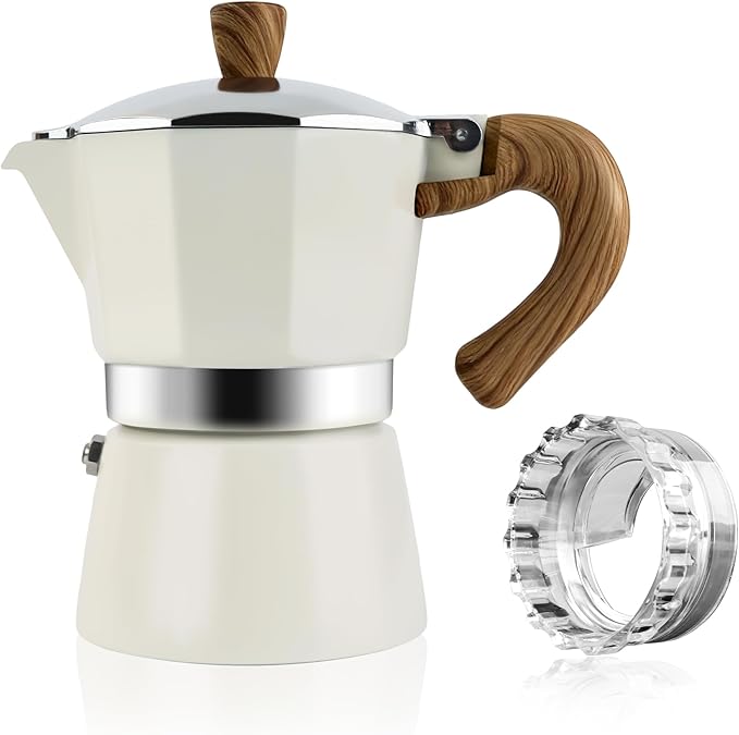 ShanSon Moka Pot Stovetop Espresso Maker 3 Cup 5 oz Italian Coffee Maker Manual Cuban Coffee Percolator Machine Italian Espresso Greca Coffee Maker for Cappuccino or Latte,White