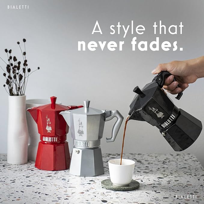 Bialetti Mocha Exclusive Italian Red for 3 Cups, Direct Fire (Coffee Maker, Espresso Maker, Makinetta)