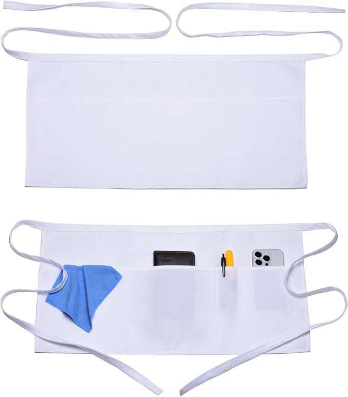 Argstar 2 Pack Server Apron with 4 Pockets, Waitress Waiter Waist WaterDrop Resistant Short Aprons by ArgstarDirect