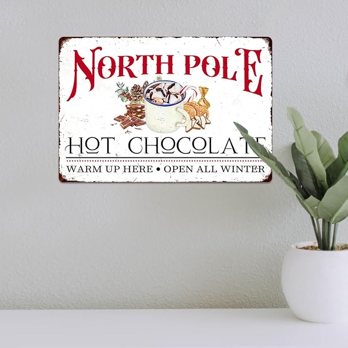 Christmas Signs Home Decor Vintage Art Poster Metal Hanging Plaque Kitchen Cafe Bar Farmhouse Porch Yard Outdoor Indoor Decorations Funny Xmas Gift 8X12 Inch (Hot Chocolate Warm Up Here Sign) - Image 5