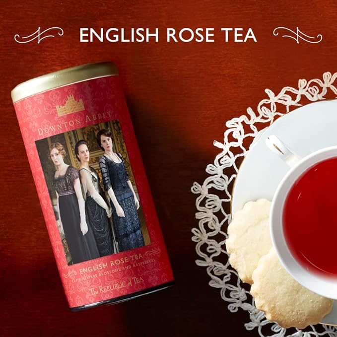 The Republic of Tea Downton Abbey Premium English Rose Tea, 36 Tea Bags, Rose Hibiscus, Caffeine Free (Pack of 2)