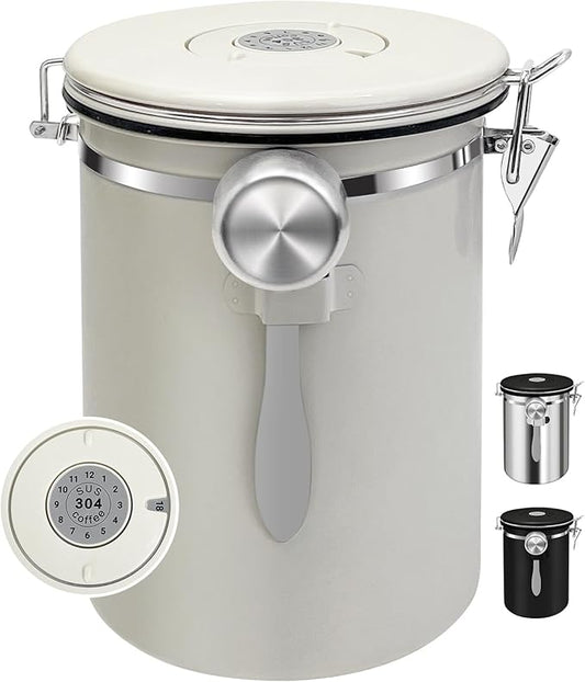 2.8L Airtight Vacuum Coffee Canister, Stainless Steel Storage Container for Coffee Beans and Grounds with Scoop.Suitable for coffee powder, coffee beans, rice, tea leaves, sugar, flour, and grains
