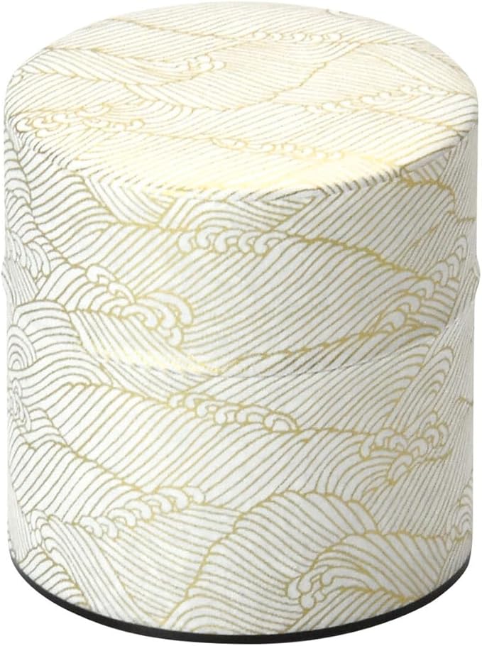 Japanese Pokkan Matcha Coffee Spice Tea Tin Canister Washi Paper Storage with Lid 7.05 oz Capacity (Kenran Nami,S)
