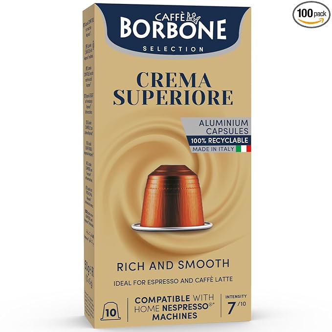 Caffè Borbone Crema Superiore Aluminum Capsules Compatible with Nespresso Original Machines, Medium Roast, 100 Count