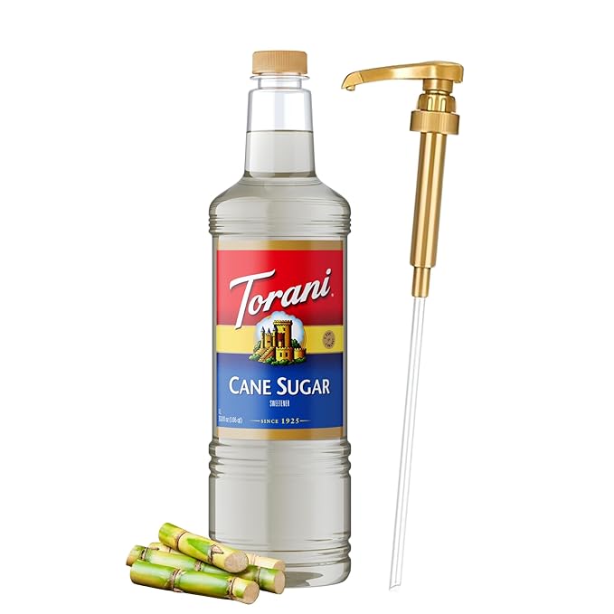 Torani Cane Sugar Sweetener Coffee Syrup 1 Liter Bottle with Pump Dispenser – Pure Cane Sugar Flavoring Syrup for Lattes, Teas, Cocktails, Cold Brews & Desserts – Barista Quality by Torani