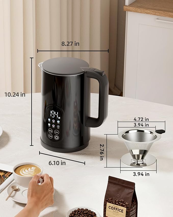 Electric Kettle with Temperature Control, 1.7L Stainless Steel Hot Water Kettle, 5 Presets, 2H Keep Warm, Fast Boil, Matte Black with Stainless Steel Coffee Filter Included