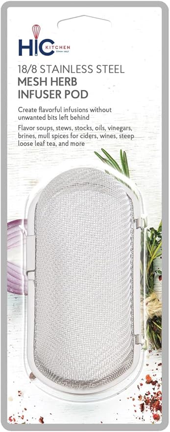 HIC Kitchen Herb Infuser Pod, 18/8 Stainless Steel Mesh, For Herbs, Spices, and Loose Teas, Set of 2
