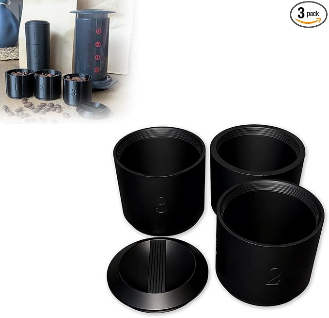 3 x 16g coffee bean tins, 48g Storage Set Compatible with Aeropress Coffee Maker, Stackable Travel Case Inserts, Internal Screw-In Design Portable Coffee Organizer Accessory