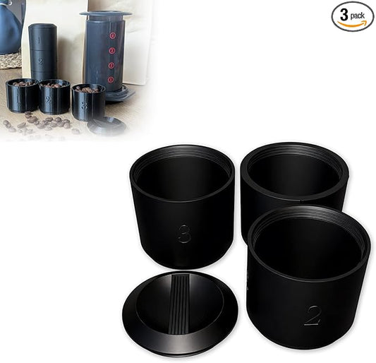 3 x 16g coffee bean tins, 48g Storage Set Compatible with Aeropress Coffee Maker, Stackable Travel Case Inserts, Internal Screw-In Design Portable Coffee Organizer Accessory
