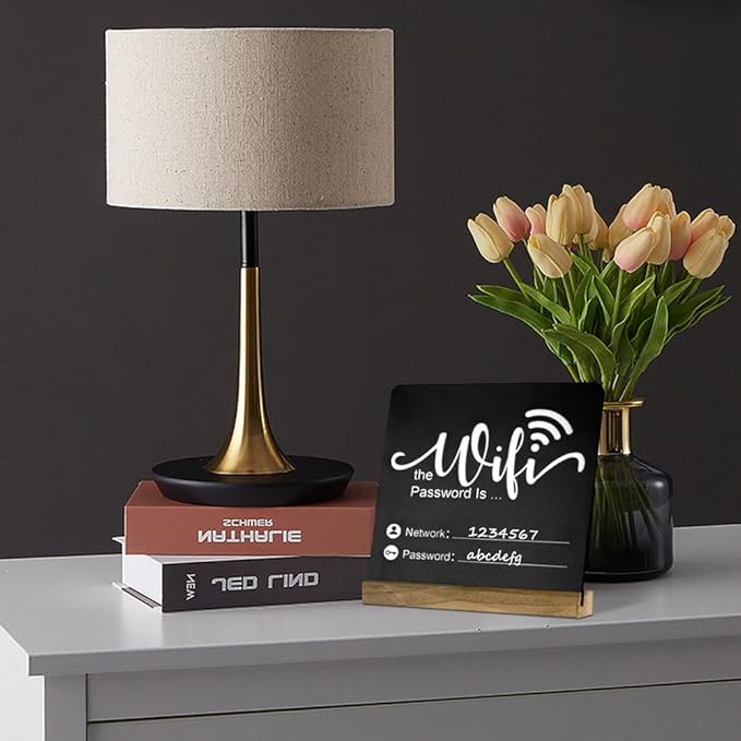 WiFi Password Sign Wooden WiFi Sign Wireless Network Sign Table Chalkboard for Restaurant Supermarket Office Home Bar Coffee (6.1" HX5.9 W Black2)