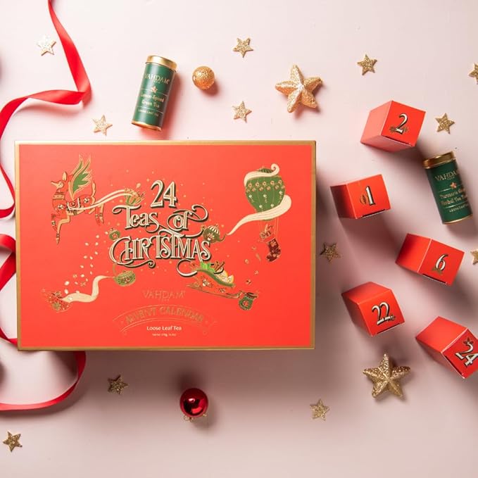 VAHDAM, Advent Calendar 2026 (500g/17.63oz) 24 Unique Loose Leaf Tea - Exclusive Holiday Tea Gift Sets | Christmas Advent Calendar 2026 for Adults | Advent Calendar 2026 Adult Women & Men