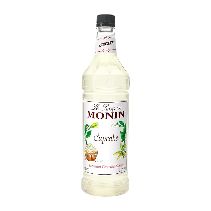 Monin - Cupcake Syrup, Rich Vanilla Cake Flavor, Great for Lattes, Frappes, & Dessert Cocktails, Vegan, Non-GMO, Gluten-Free (1 Liter) by Monin