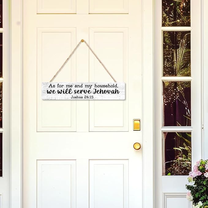 AGMDESIGN As for Me And My Household We Will Serve Jehovah Wood Sign, Faith-Based Wall Decor for Shelf Desk Door, Christian Jesus Hanging Wooden Plaque for Prayer Room Home Bedroom Farmhouse - Image 3