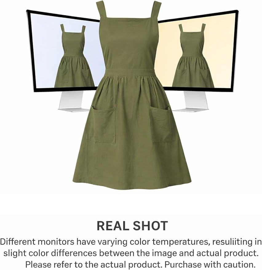 Pinknoke Cute Cotton Pinafore Aprons for Women with Pockets for Kitchen | Vintage Apron Dress,Adjustable Cross Back,2 Pockets,Long Straps,for Cooking Backing Gardening Painting Cleaning Gift Giving - Image 7
