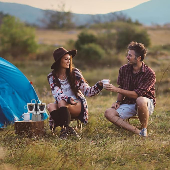MVPLUE-Mini Express Double Tube Moka Pot Aluminum Gray,Share fresh delicious coffee with a friend
