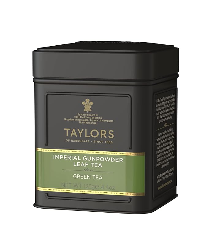 Taylors of Harrogate Imperial Gunpowder, Green Tea, Loose Leaf, 4.41 Ounce Tin Caddy (Pack of 1), Light, Delicate, & Fresh, Caffeinated, Premium Whole Leaf Tea