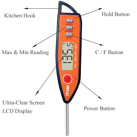 Digital Meat & Milk Thermometer - Instant Read Probe for Cooking, BBQ, Grill, Deep Fry, Roast & Baking