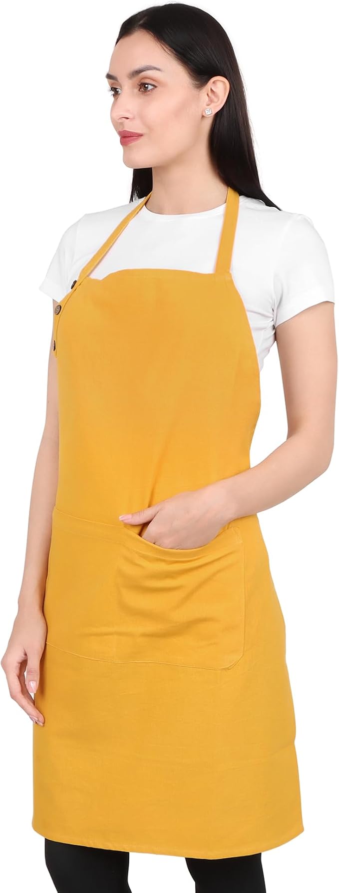 Kitchen Apron Cotton Waterdrop Resistant with adjustable Aprons for Women with Pockets 9 Color option Cooking (Mustard color) by naturalcraft