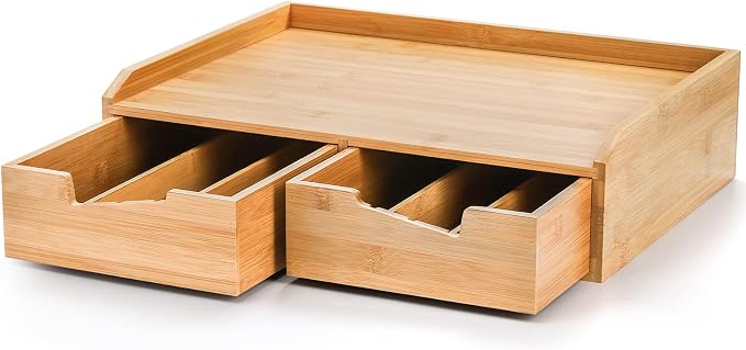 SOUJOY Bamboo Drawer Organizer for Coffee Pod, K Cup Organizer for Counter, Tea Bag Storage Organizer with Drawer and Side Storage Box for Kitchen Office Coffee Bar - Image 4
